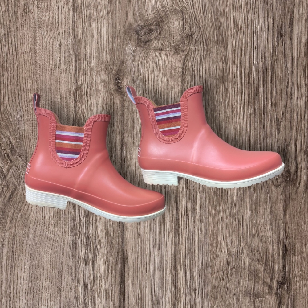 L.L. Bean Boots Wellies Wellie Orange Rain Rubber Waterproof Pull On Rugged Sz 8